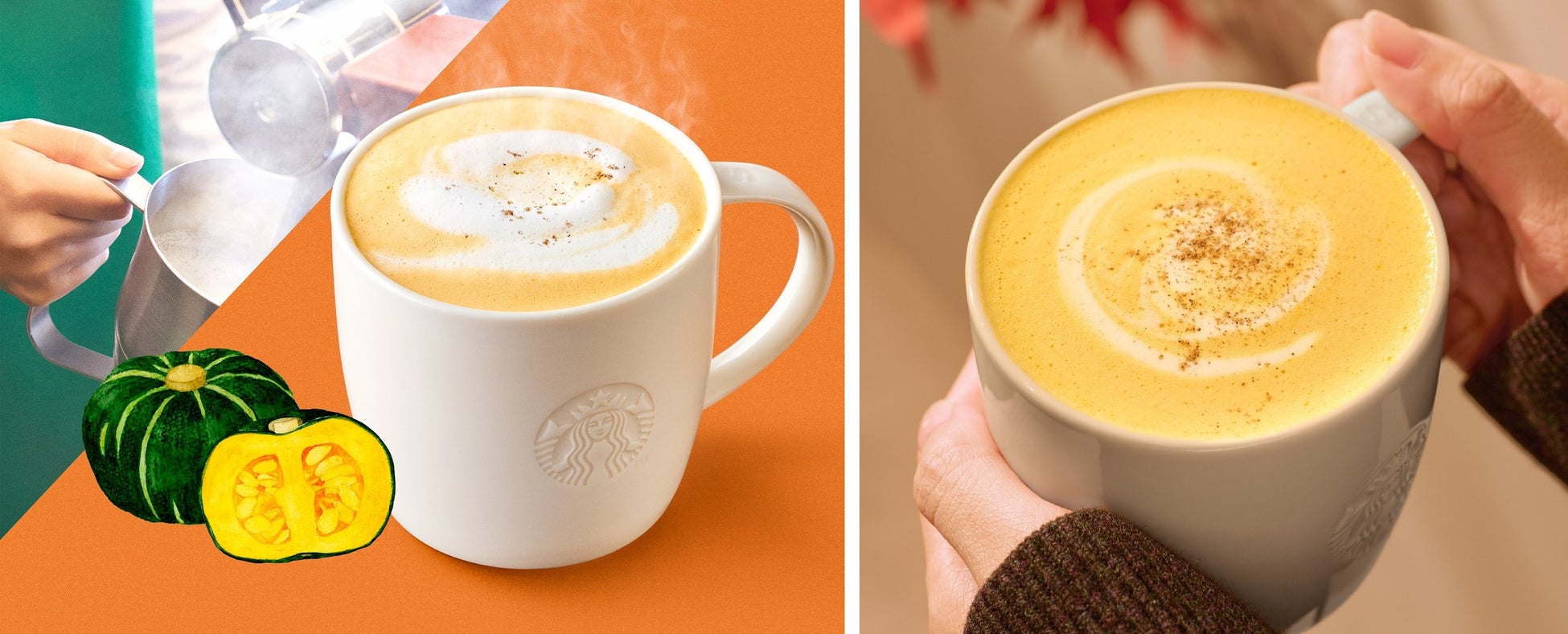 パンプキン スープチーノとパンプキン スパイス ラテの公式商品画像
